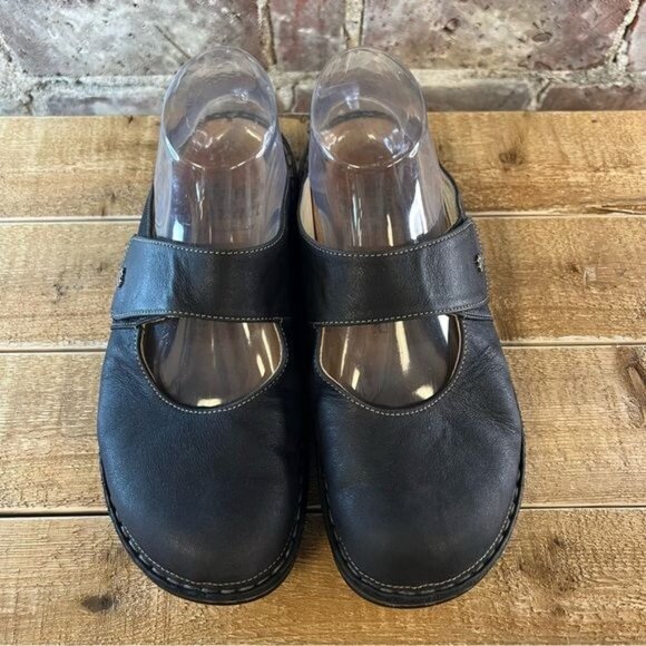 Finn Comfort "Stanford" Clog In Black / Blue Leather Slip- On Size EU 39 US 8-8. - Picture 3 of 11